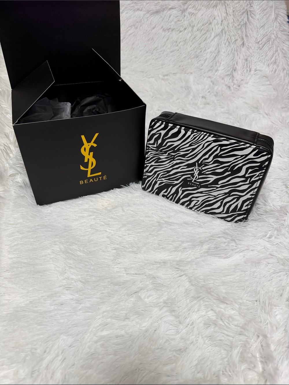 Yves Saint Laurent Black & White Zebra-Print Makeup Pouch
